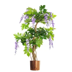 Leaf 110cm Artificial Purple Wisteria Tree With Copper Metal Planter