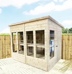 12 X 5 Pressure Treated Wooden T&G Pent Potting Greenhouse + Bench (12' X 5' / 12ft X 5ft)