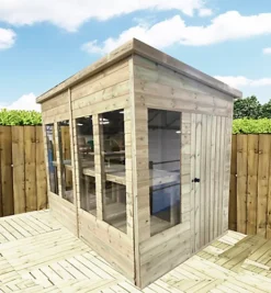 12 X 5 Pressure Treated Wooden T&G Pent Potting Greenhouse + Bench (12' X 5' / 12ft X 5ft) -Leaf Shop 12 x 5 pressure treated wooden t g pent potting greenhouse bench 12 x 5 12ft x 5ft 0792273861852 03c MP