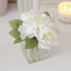 19cm White Roses Artificial Plant In Clear Square Glass Vase -Leaf Shop 19cm white roses artificial plant in clear square glass vase5010795682690 01i