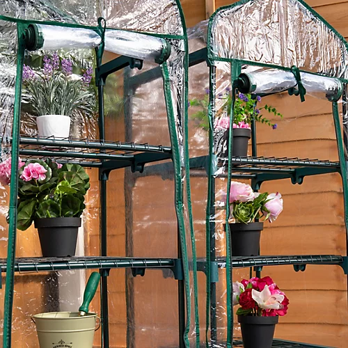 2 PACK Of Outdoor Garden Mini Greenhouse 141cm Tall With 4 Shelves Green House, Waterproof Transparent PVC Cover Roll Up Zip Door 6 2 PACK Of Outdoor Garden Mini Greenhouse 141cm Tall With 4 Shelves Green House, Waterproof Transparent PVC Cover Roll Up Zip Door - Image 4