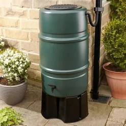 227L Litre Green Extra Large Water Butt & Accessory Kit Includes Rain Trap, Tap, 3 Part Stand & Safety Lid