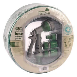 30m Reinforced Green Garden Hose Pipe / Hosepipe And Spray Gun Set