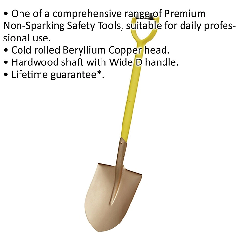 990mm Non-Sparking Round Point Shovel - 240mm X 420mm Head - Hardwood Shaft 4 990mm Non-Sparking Round Point Shovel - 240mm X 420mm Head - Hardwood Shaft - Image 2