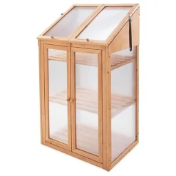 Abaseen Garden Wooden Greenhouse Cold Frame, Transparent Two Sizes Brown With Polycarbonate Semi Transparent Glazing (120x69x49cm)