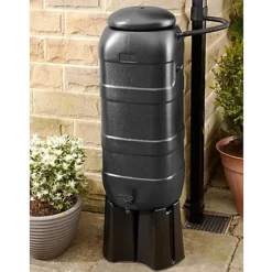 AMOS 100L Slimline Water Butt With Kit - Black -Leaf Shop amos 100l slimline water butt with kit black5055402199604 03c MP