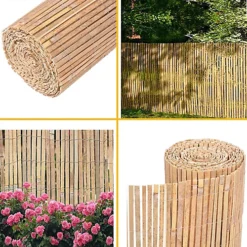 Bamboo Slat Fence Garden Screening - Panel For Outdoor Wind & Sun Protection - Natural Wood - H 1m X W 4m -Leaf Shop bamboo slat fence garden screening panel for outdoor wind sun protection natural wood h 1m x w 4m5020333654881 04c MP