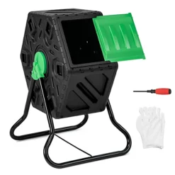 Costway Single Chamber Compost Tumbler 65 L Compact Tumbling Composter W/ Sliding Door