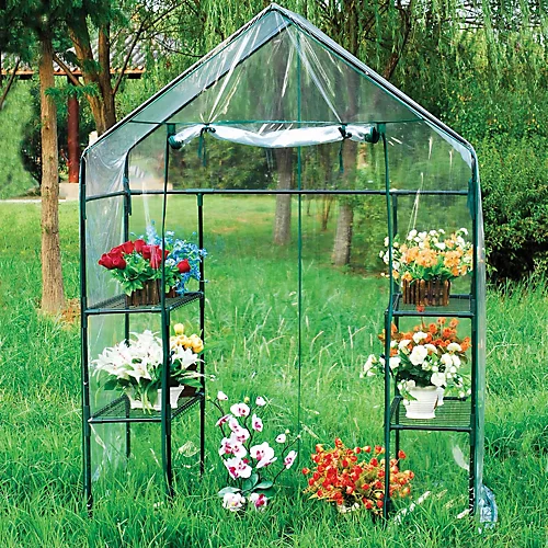 Easigear Walk In 4 Shelf Greenhouse/ Grow House W/ PVC Cover For Garden 3 Easigear Walk In 4 Shelf Greenhouse/ Grow House W/ PVC Cover For Garden