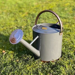 French Grey & Copper Metal Watering Can With Rose (9 Litre)