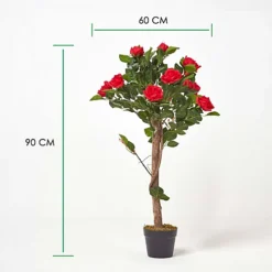 Homescapes Red Potted Rose Tree Artificial Plant With Lifelike Green Leaves And Single Trunk, 90 Cm -Leaf Shop homescapes red potted rose tree artificial plant with lifelike green leaves and single trunk 90 cm5055967456204 04c MP