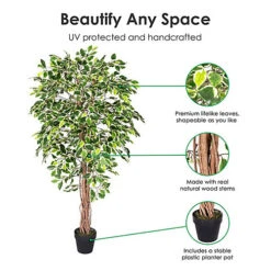 Homescapes Variegated Green Ficus Tree Artificial Plant With Twisted Trunk, 6 Ft -Leaf Shop homescapes variegated green ficus tree artificial plant with twisted trunk 6 ft5055967421424 02c MP