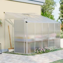 Livingandhome 10 X 4 Ft Lean To Polycarbonate Greenhouse With Sliding Door And Window