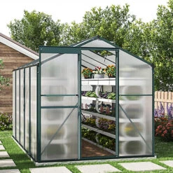 Livingandhome 10 X 6 Ft Polycarbonate Greenhouse Aluminium Frame Garden Green House,Green