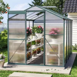 Livingandhome 10 X 6 Ft Polycarbonate Greenhouse Aluminium Frame Garden Green House,Green -Leaf Shop livingandhome 10 x 6 ft polycarbonate greenhouse aluminium frame garden green house green0735940226189 03c MP