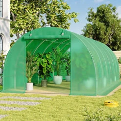 Livingandhome 19 X 10 Ft Green Outdoor Walk In Tunnel Steel Frame Greenhouse With Roll Up Door Windows -Leaf Shop livingandhome 19 x 10 ft green outdoor walk in tunnel steel frame greenhouse with roll up door windows0670586480352 03c MP