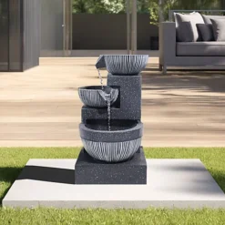Livingandhome 3 Tier Bowls Outdoor Solar Powered Water Fountain Rockery Decoration