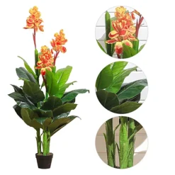 Livingandhome 3 Trunks Artificial Canna Lily Flower Tree House Plant Indoor Plant In Black Plant 165 Cm -Leaf Shop livingandhome 3 trunks artificial canna lily flower tree house plant indoor plant in black plant 165 cm0735940251358 04c MP
