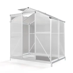 Livingandhome 6 X 4 Ft Polycarbonate Greenhouse Aluminium Frame Garden Green House With Base Foundation,Silver -Leaf Shop livingandhome 6 x 4 ft polycarbonate greenhouse aluminium frame garden green house with base foundation silver0735940226134 04c MP
