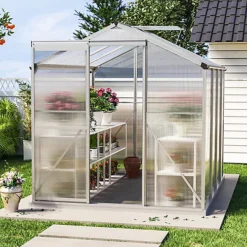 Livingandhome 8 X 6 Ft Polycarbonate Greenhouse Aluminium Frame Garden Green House,Silver -Leaf Shop livingandhome 8 x 6 ft polycarbonate greenhouse aluminium frame garden green house silver0735940250481 03c MP