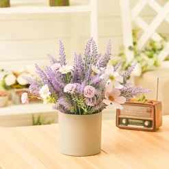Livingandhome Artificial Lavender Potted Purple Flower Rustic Wood Planter Tabletop Decor -Leaf Shop livingandhome artificial lavender potted purple flower rustic wood planter tabletop decor0735940276450 03c MP