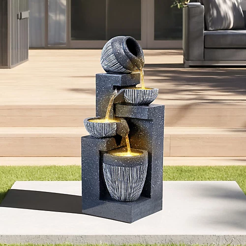 Livingandhome Outdoor LED Water Fountain Rockery Decor With Pump Solar Power 3 Livingandhome Outdoor LED Water Fountain Rockery Decor With Pump Solar Power