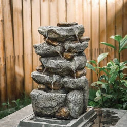 Livingandhome Outdoor LED Waterfall Rockery Garden Decor Electric Fountain Water Feature 49 Cm -Leaf Shop livingandhome outdoor led waterfall rockery garden decor electric fountain water feature 49 cm0735940228381 03c MP