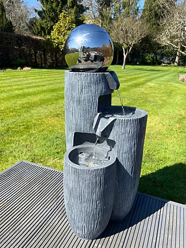 Mirror Globe Vase Large 3 Tier Water Feature With LED Lights - Plug Powered 108x45x43cm 3 Mirror Globe Vase Large 3 Tier Water Feature With LED Lights - Plug Powered 108x45x43cm