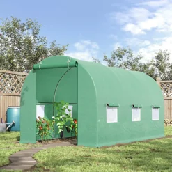Outsunny 4.5m X 2m X 2m Walk-In Gardening Plant Greenhouse PE Cover, Green