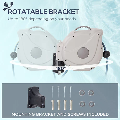 Outsunny Retractable Hose Reel Wall Mounted W/ Lead-in Hose And Handle, 20m 6 Outsunny Retractable Hose Reel Wall Mounted W/ Lead-in Hose And Handle, 20m - Image 4