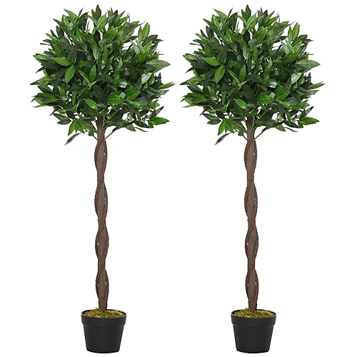 Outsunny Set Of 2 120cm Artificial Bay Laurel Topiary Trees W/ Pot Fake 4 Outsunny Set Of 2 120cm Artificial Bay Laurel Topiary Trees W/ Pot Fake - Image 2