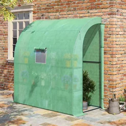 Outsunny Walk-In Lean To Wall Greenhouse W/Window&Door 200Lx 100W X 215Hcm Green