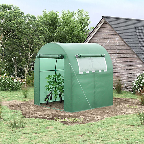 Outsunny Walk In Polytunnel Greenhouse With Roll-up Window And Door, Green 3 Outsunny Walk In Polytunnel Greenhouse With Roll-up Window And Door, Green