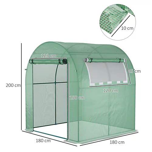 Outsunny Walk In Polytunnel Greenhouse With Roll-up Window And Door, Green 5 Outsunny Walk In Polytunnel Greenhouse With Roll-up Window And Door, Green - Image 3