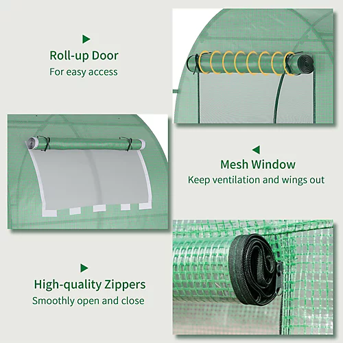Outsunny Walk In Polytunnel Greenhouse With Roll-up Window And Door, Green 6 Outsunny Walk In Polytunnel Greenhouse With Roll-up Window And Door, Green - Image 4