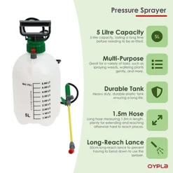 Oypla 5L 5 Litre Pump Action Pressure Crop Garden Weed Sprayer -Leaf Shop oypla 5l 5 litre pump action pressure crop garden weed sprayer5060544754345 03c MP