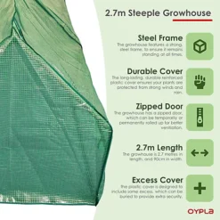Oypla Large Steeple Growhouse Garden Plant Greenhouse With Plastic Mesh Cover - 270x90x90cm -Leaf Shop oypla large steeple growhouse garden plant greenhouse with plastic mesh cover 270x90x90cm5060544758800 03c MP