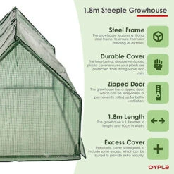 Oypla Small Steeple Growhouse Garden Plant Greenhouse With Plastic Mesh Cover - 180x90x90cm -Leaf Shop oypla small steeple growhouse garden plant greenhouse with plastic mesh cover 180x90x90cm5060544758794 03c MP