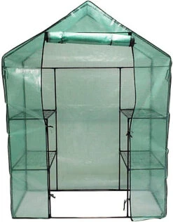 Premium Walk In Greenhouse With Shelves Portable Outdoor Small Reinforced Tubular 4 Shelf Plants Flower Seedling Growhouse