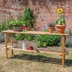 Primrose 2 Tier Garden Greenhouse Staging Easy Store Folding Wooden Shelving 1.83m