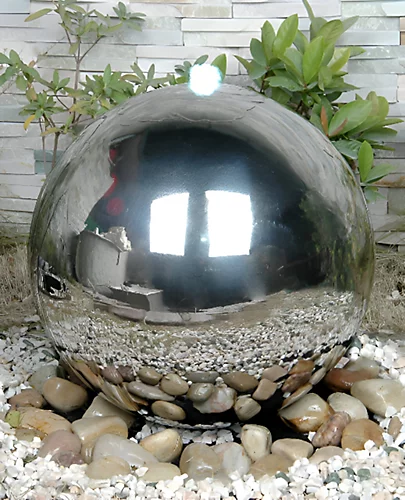 Primrose Polished Sphere Silver Stainless Steel Water Feature With LED Lights H50cm 4 Primrose Polished Sphere Silver Stainless Steel Water Feature With LED Lights H50cm - Image 2
