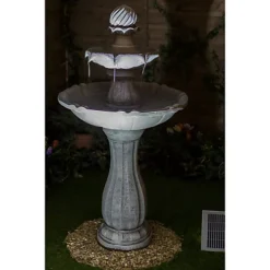 Primrose White Solar Water Fountain Imperial Round 2 Tiered With Lights H112cm -Leaf Shop primrose white solar water fountain imperial round 2 tiered with lights h112cm5055837276888 05c MP
