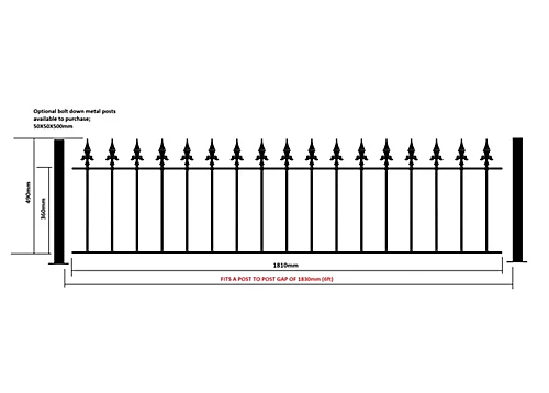 SAXA Metal Spear Top Garden Railing Panel 1830mm (6ft) GAP X 490mm High SAZP03 4 SAXA Metal Spear Top Garden Railing Panel 1830mm (6ft) GAP X 490mm High SAZP03 - Image 2