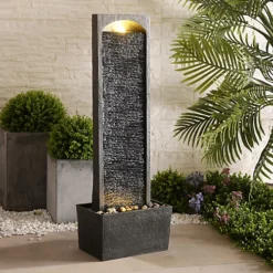 Teamson Home Garden Outdoor Water Feature, Large Straight Tall Water Fountain, Waterfall Design, With LED Lights, Slate Effect -Leaf Shop teamson home garden outdoor water feature large straight tall water fountain waterfall design with led lights slate effect0810014812205 04c MP