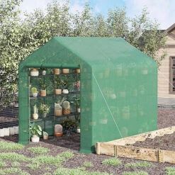 Walk In Garden Greenhouse With Shelves Polytunnel Steeple Grow House New